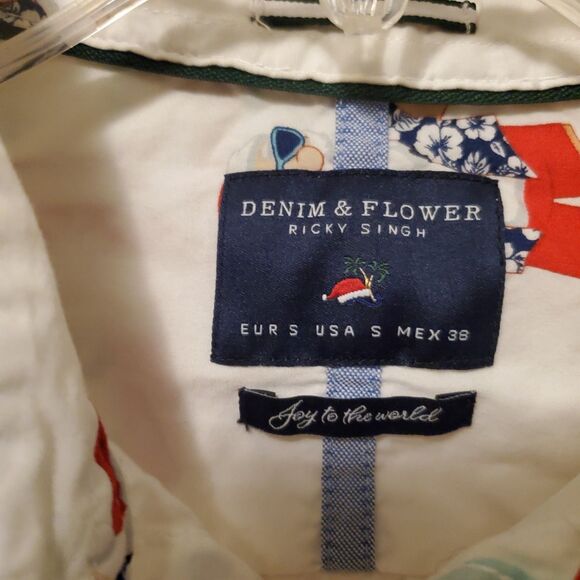 Denim & Flower Brand Santa Claus Surf Hawaiian Style Shirt Men's Size Small - Picture 4 of 16